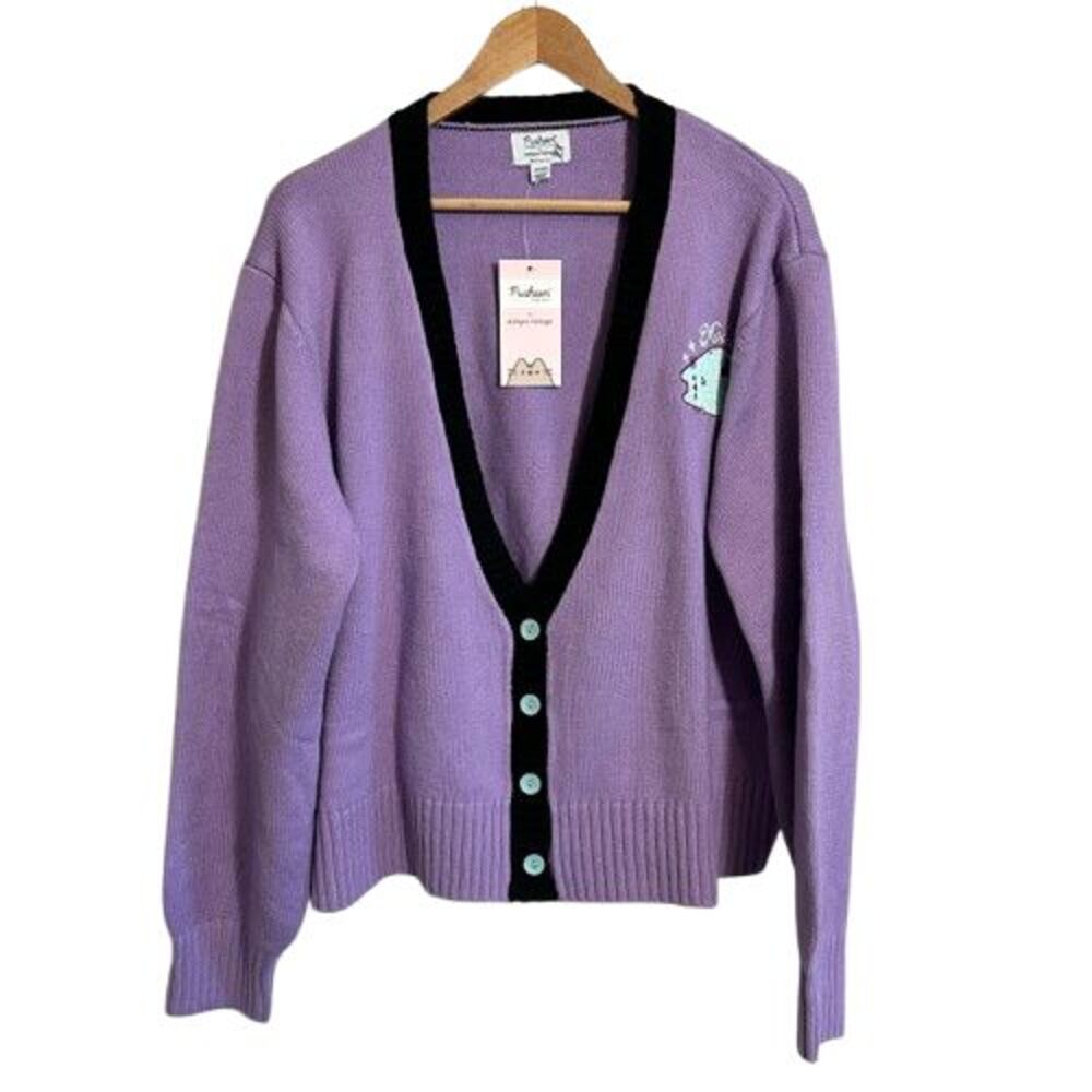 NEW Pusheen X Unique Vintage V Neck Button Front Cardigan Sweater 4X/5X Purple
